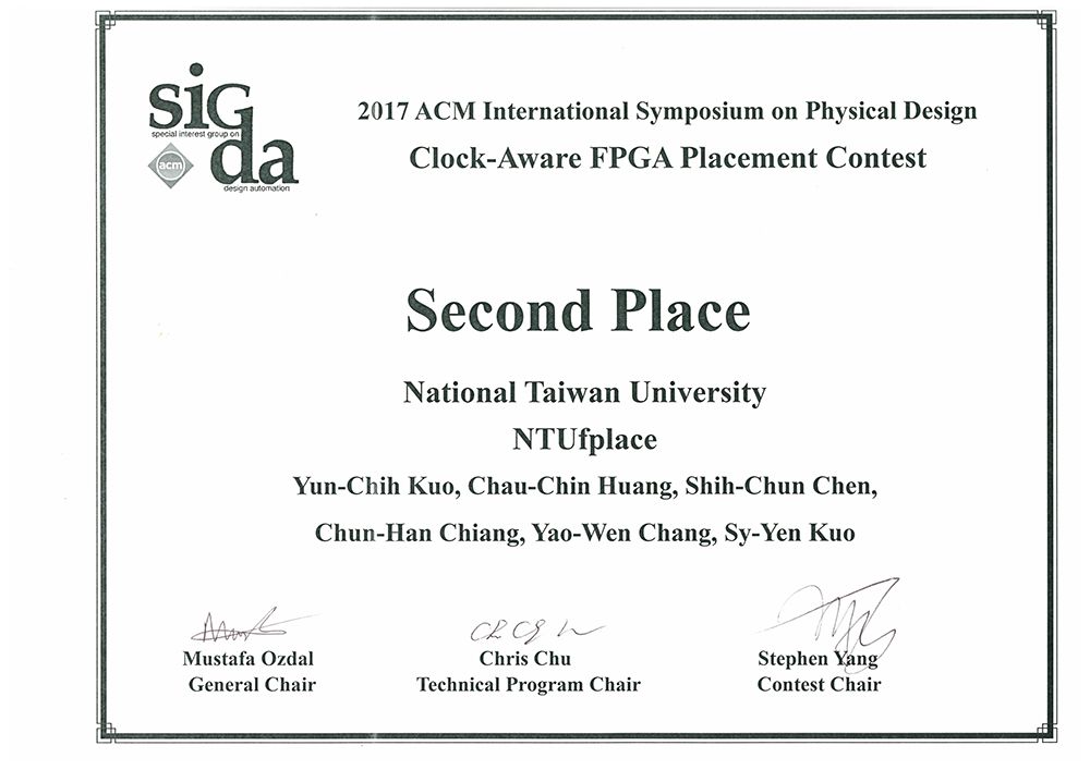 Second place award certificate for the NTUfplace team
