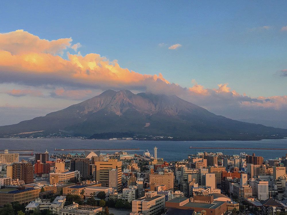 An overlook of the Sakurajima volcano.