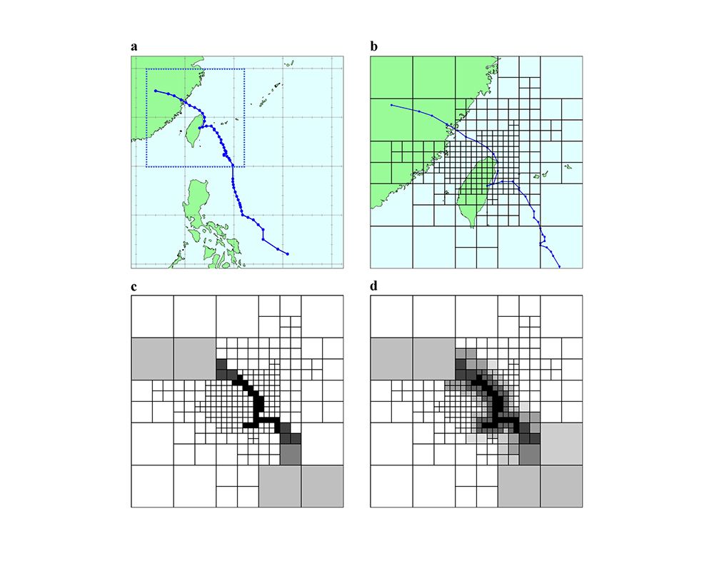 Vectorization process of a typhoon track passing across Taiwan.