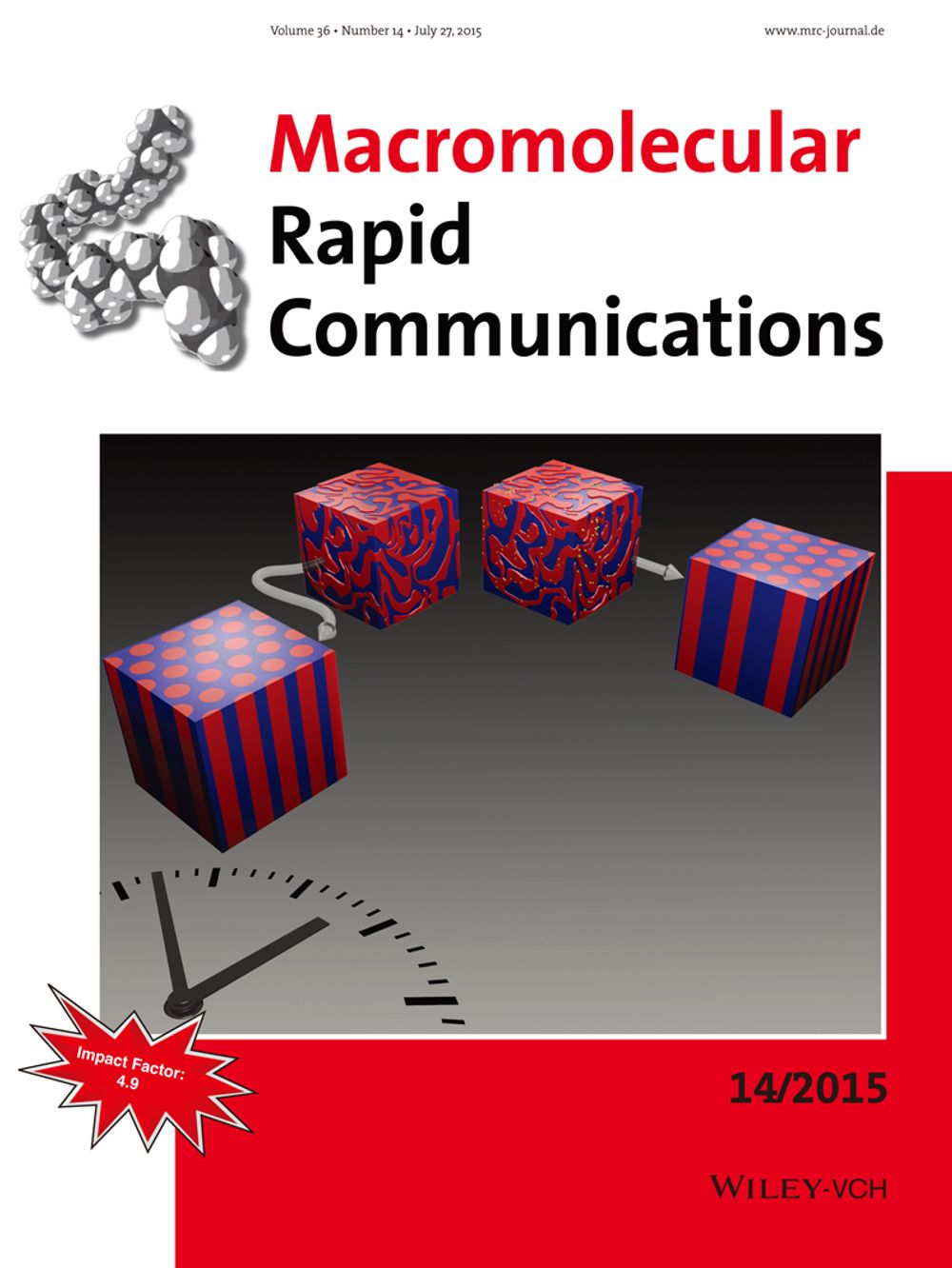 材料系林唯芳教授快速增益含導電高分子之嵌段共聚物自組裝成奈米有序結構研究榮登 《Macromolecular Rapid Communications》期刊封面。