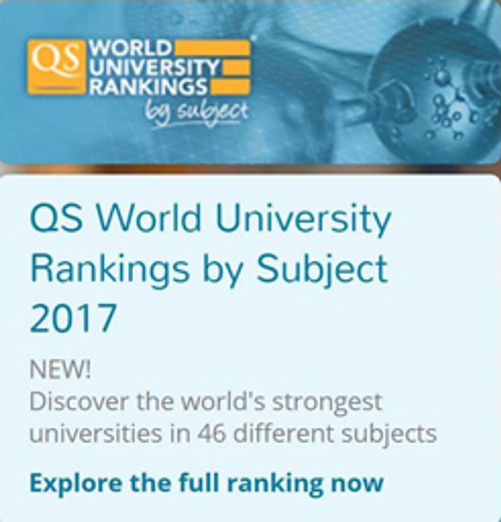 QS公布2017年世界大學領域排名