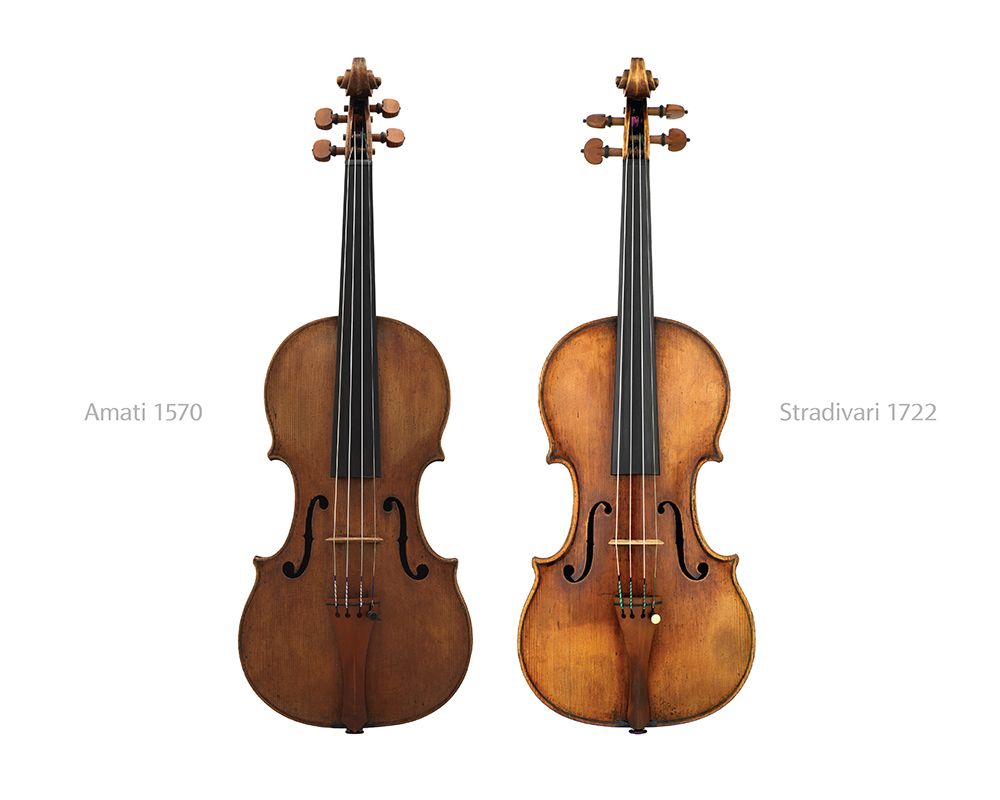 左為Amati 1570小提琴 右為Stradivari 1722小提琴